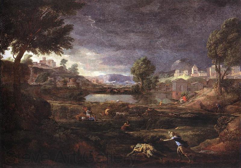 POUSSIN, Nicolas Strormy Landscape with Pyramus and Thisbe